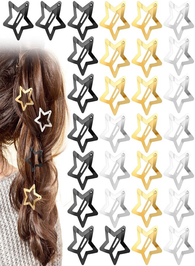 Mxxipp 30pcs Star Hair Clips for Women, Non-Slip Metal Star Snap Barrettes, Y2K Hairstyle Accessories for Thick Thin Fine Straight Curly Long Short Hair- Gold & Silver & Black - Image 1
